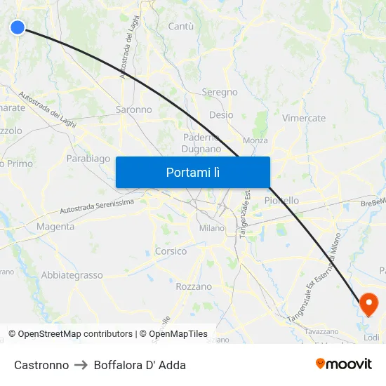 Castronno to Boffalora D' Adda map