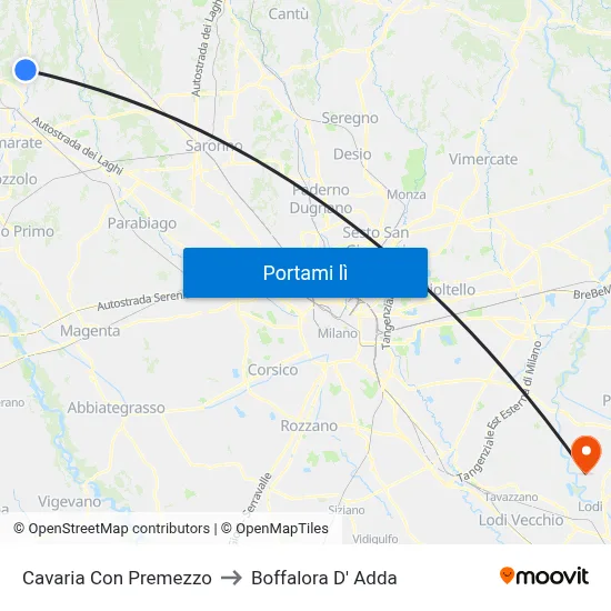 Cavaria Con Premezzo to Boffalora D' Adda map