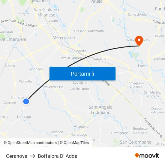 Ceranova to Boffalora D' Adda map