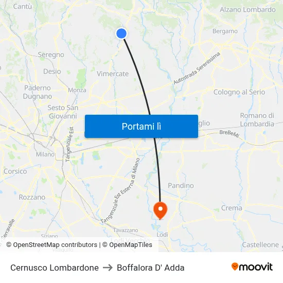 Cernusco Lombardone to Boffalora D' Adda map