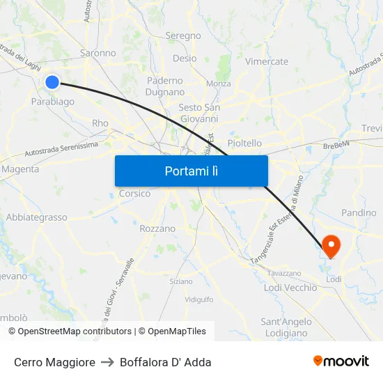 Cerro Maggiore to Boffalora D' Adda map
