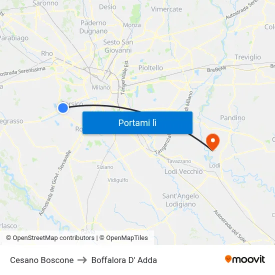 Cesano Boscone to Boffalora D' Adda map