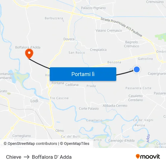 Chieve to Boffalora D' Adda map