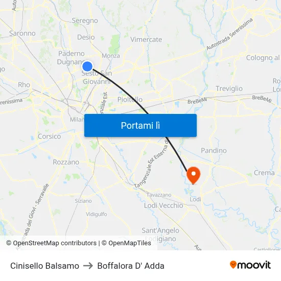 Cinisello Balsamo to Boffalora D' Adda map