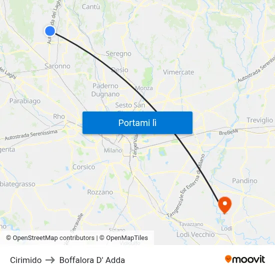 Cirimido to Boffalora D' Adda map