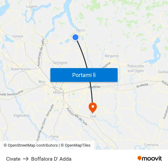 Civate to Boffalora D' Adda map