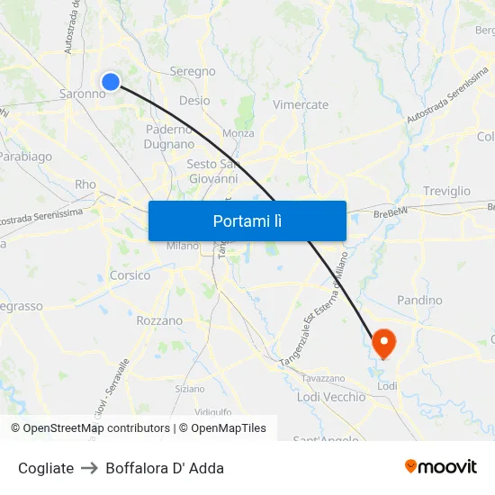 Cogliate to Boffalora D' Adda map