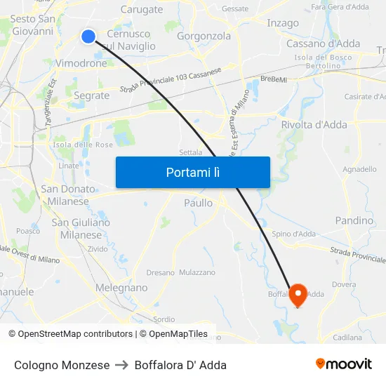 Cologno Monzese to Boffalora D' Adda map