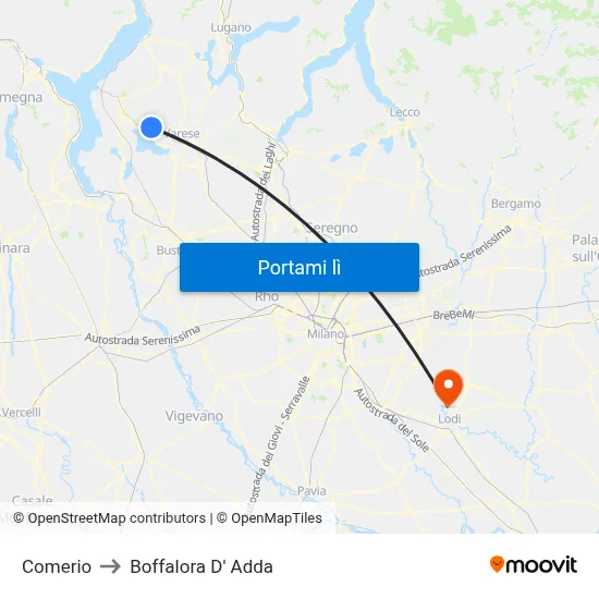 Comerio to Boffalora D' Adda map