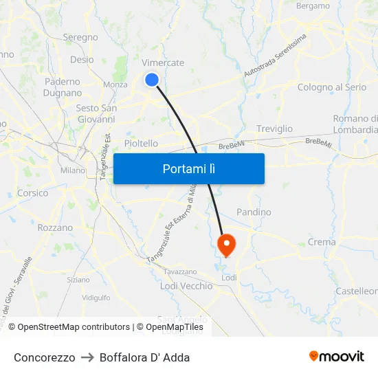 Concorezzo to Boffalora D' Adda map
