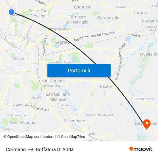Cormano to Boffalora D' Adda map