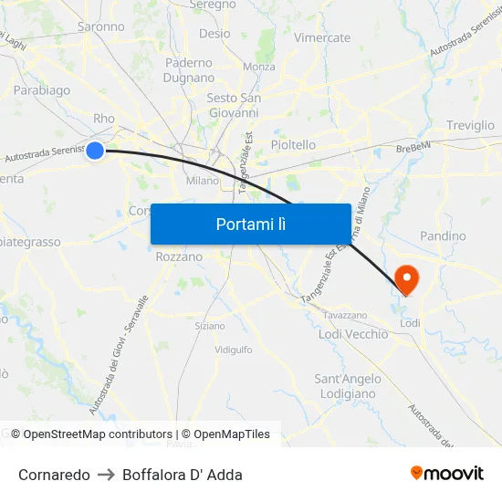 Cornaredo to Boffalora D' Adda map