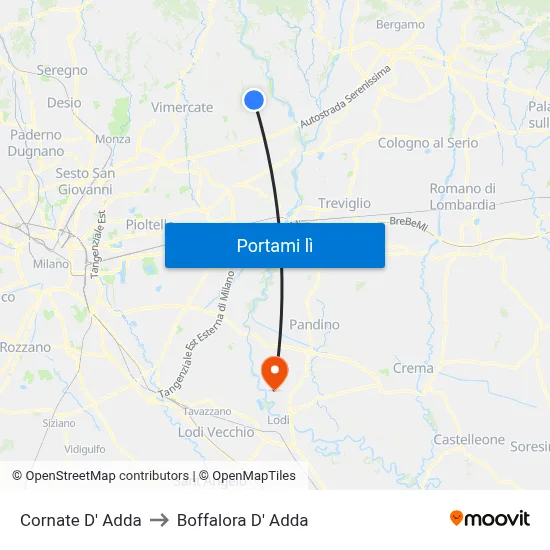Cornate D' Adda to Boffalora D' Adda map