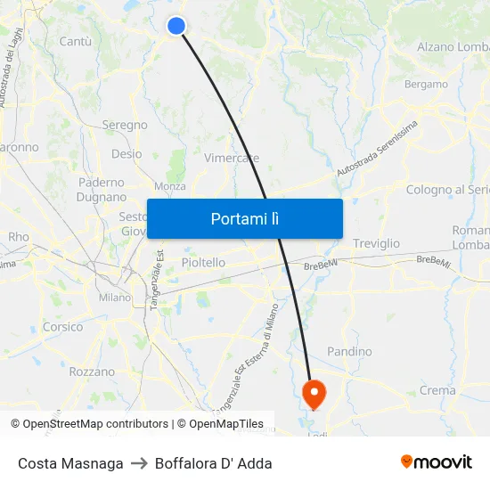 Costa Masnaga to Boffalora D' Adda map