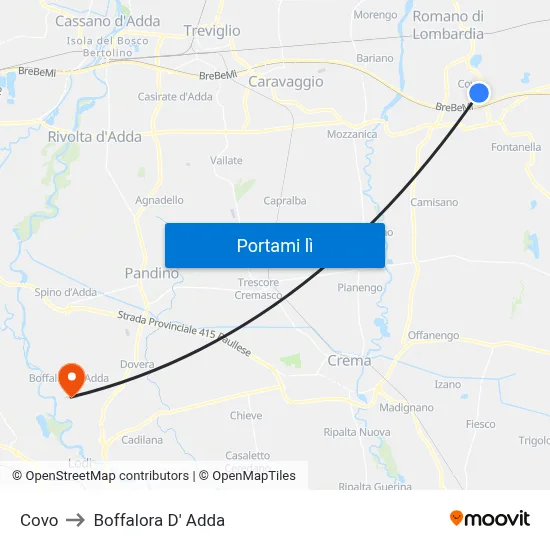 Covo to Boffalora D' Adda map