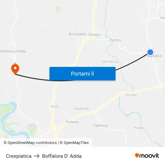 Crespiatica to Boffalora D' Adda map