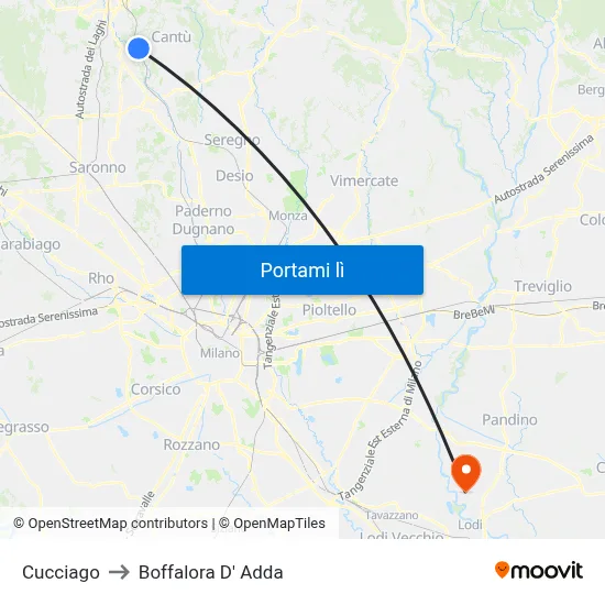 Cucciago to Boffalora D' Adda map