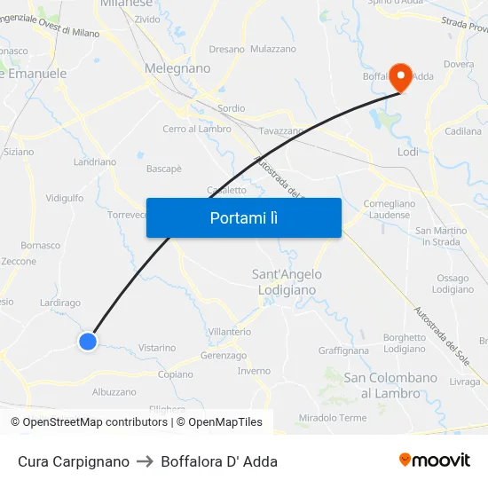 Cura Carpignano to Boffalora D' Adda map