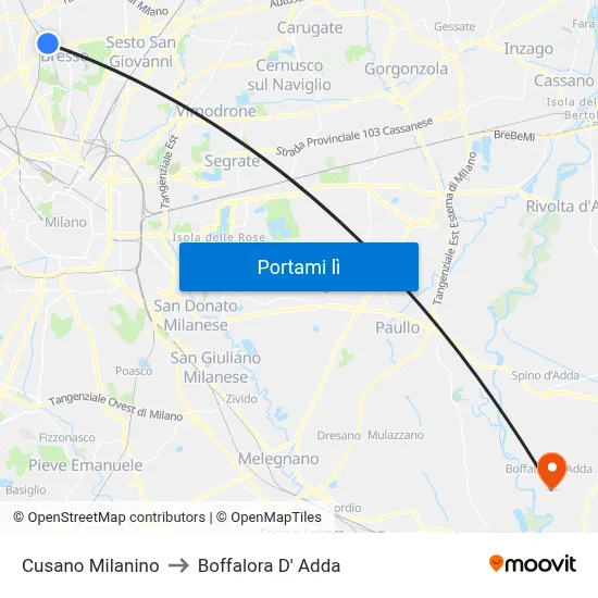 Cusano Milanino to Boffalora D' Adda map