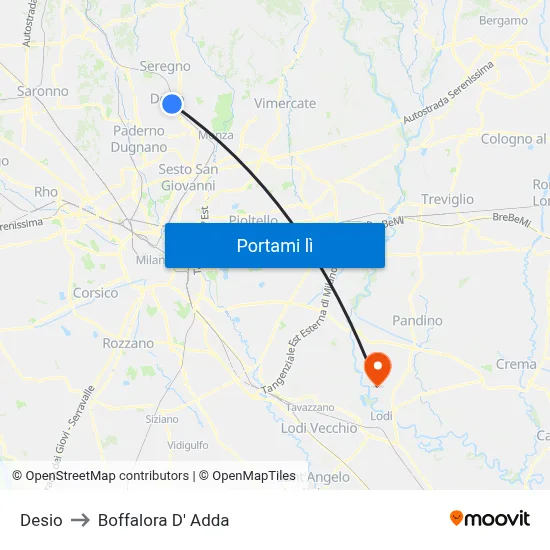 Desio to Boffalora D' Adda map