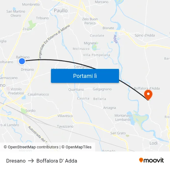 Dresano to Boffalora D' Adda map