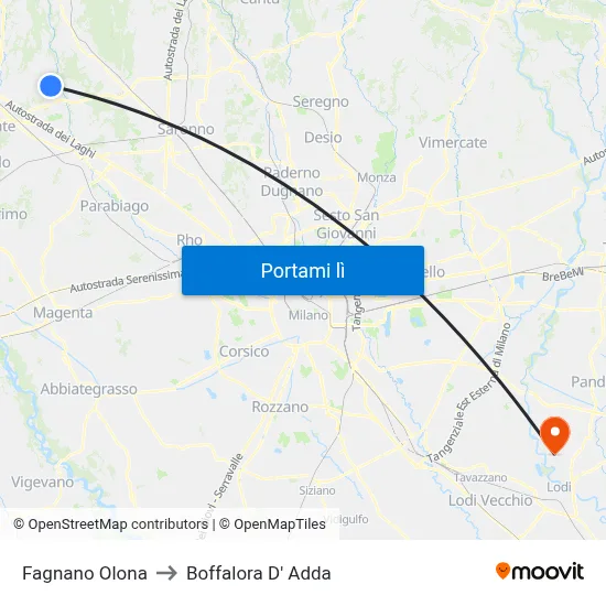 Fagnano Olona to Boffalora D' Adda map