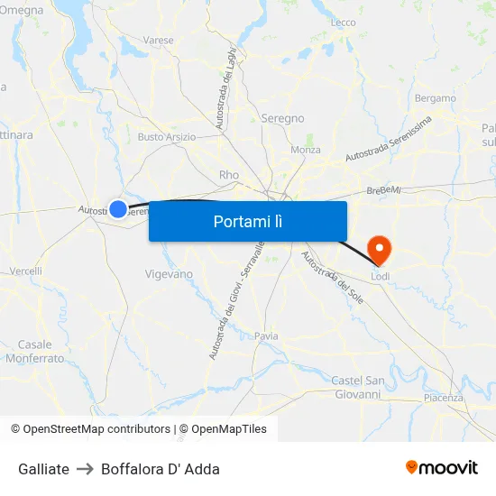 Galliate to Boffalora D' Adda map