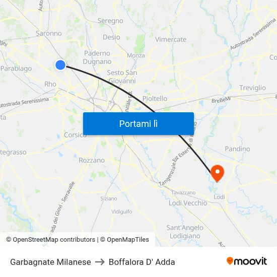 Garbagnate Milanese to Boffalora D' Adda map