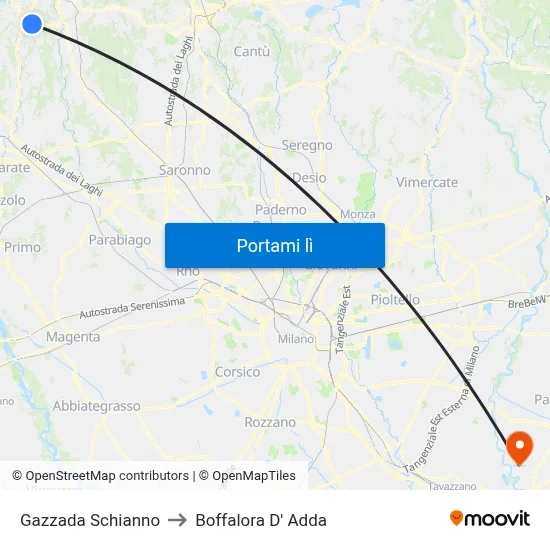 Gazzada Schianno to Boffalora D' Adda map