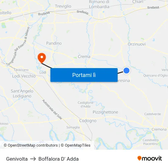 Genivolta to Boffalora D' Adda map