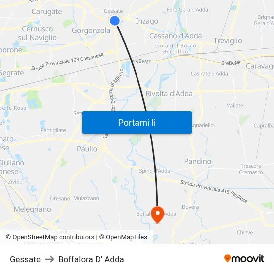 Gessate to Boffalora D' Adda map
