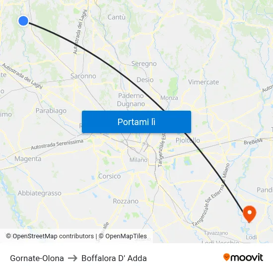 Gornate-Olona to Boffalora D' Adda map