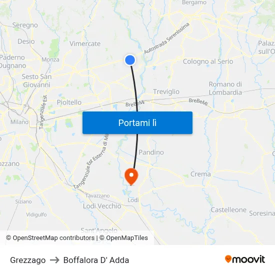 Grezzago to Boffalora D' Adda map
