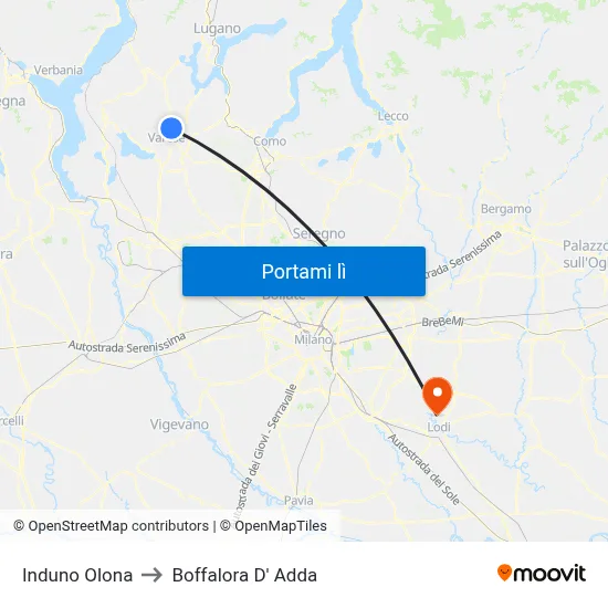 Induno Olona to Boffalora D' Adda map