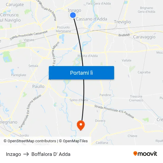 Inzago to Boffalora D' Adda map
