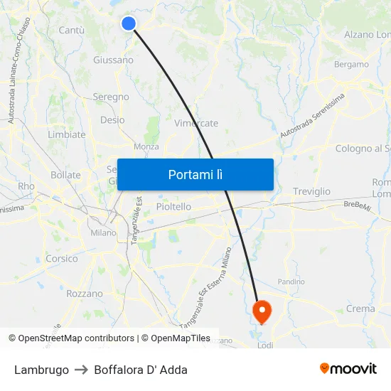 Lambrugo to Boffalora D' Adda map