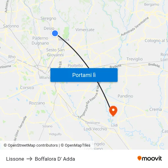 Lissone to Boffalora D' Adda map
