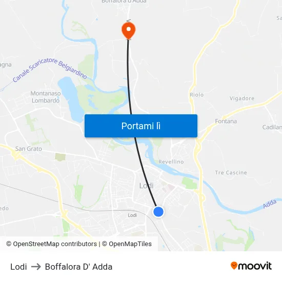 Lodi to Boffalora D' Adda map