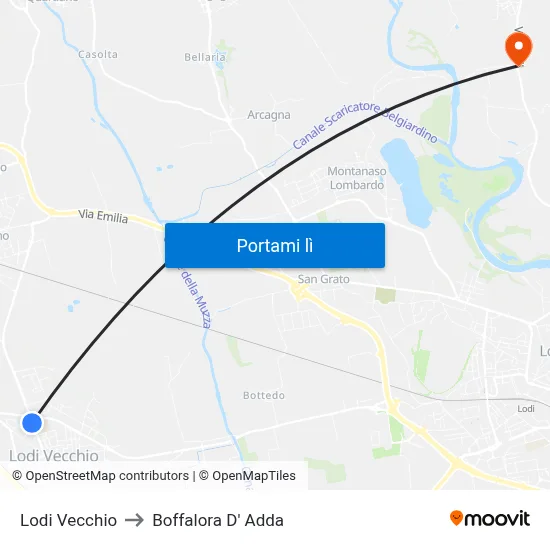 Lodi Vecchio to Boffalora D' Adda map