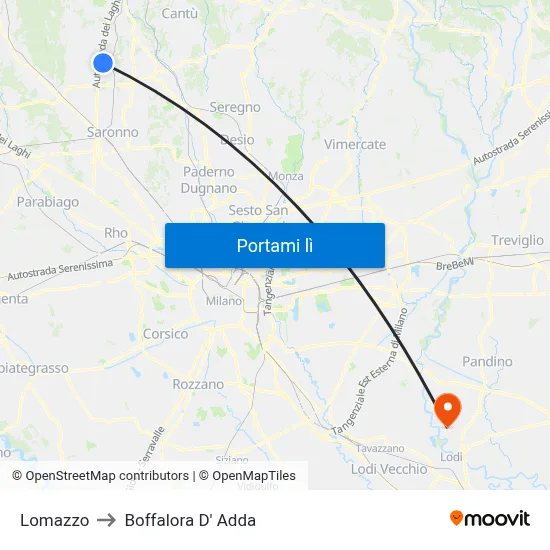 Lomazzo to Boffalora D' Adda map
