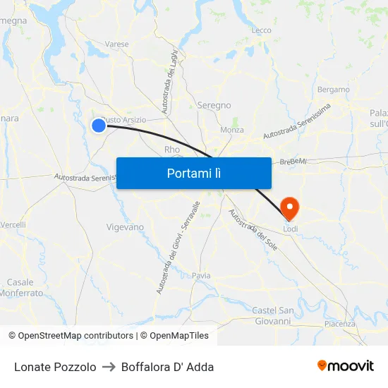 Lonate Pozzolo to Boffalora D' Adda map