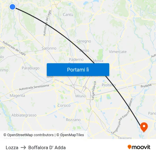Lozza to Boffalora D' Adda map