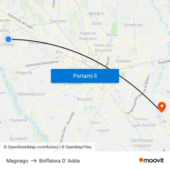 Magnago to Boffalora D' Adda map