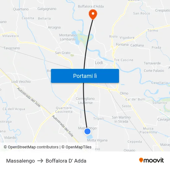 Massalengo to Boffalora D' Adda map