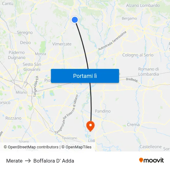 Merate to Boffalora D' Adda map