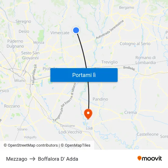 Mezzago to Boffalora D' Adda map
