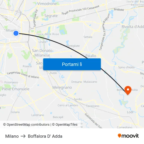 Milano to Boffalora D' Adda map