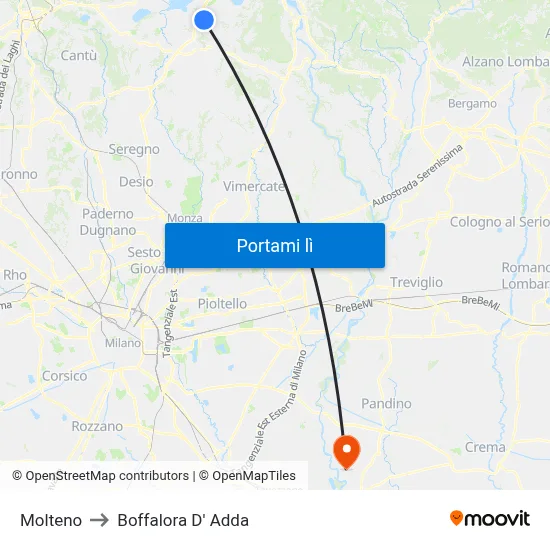Molteno to Boffalora D' Adda map