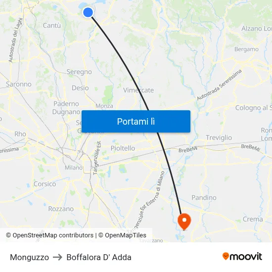 Monguzzo to Boffalora D' Adda map