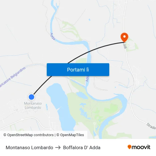 Montanaso Lombardo to Boffalora D' Adda map